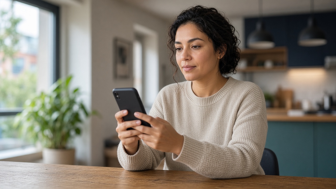 Pessoa confirmando a identidade no celular após o onboarding, em uma jornada de autenticação facial 1:1
